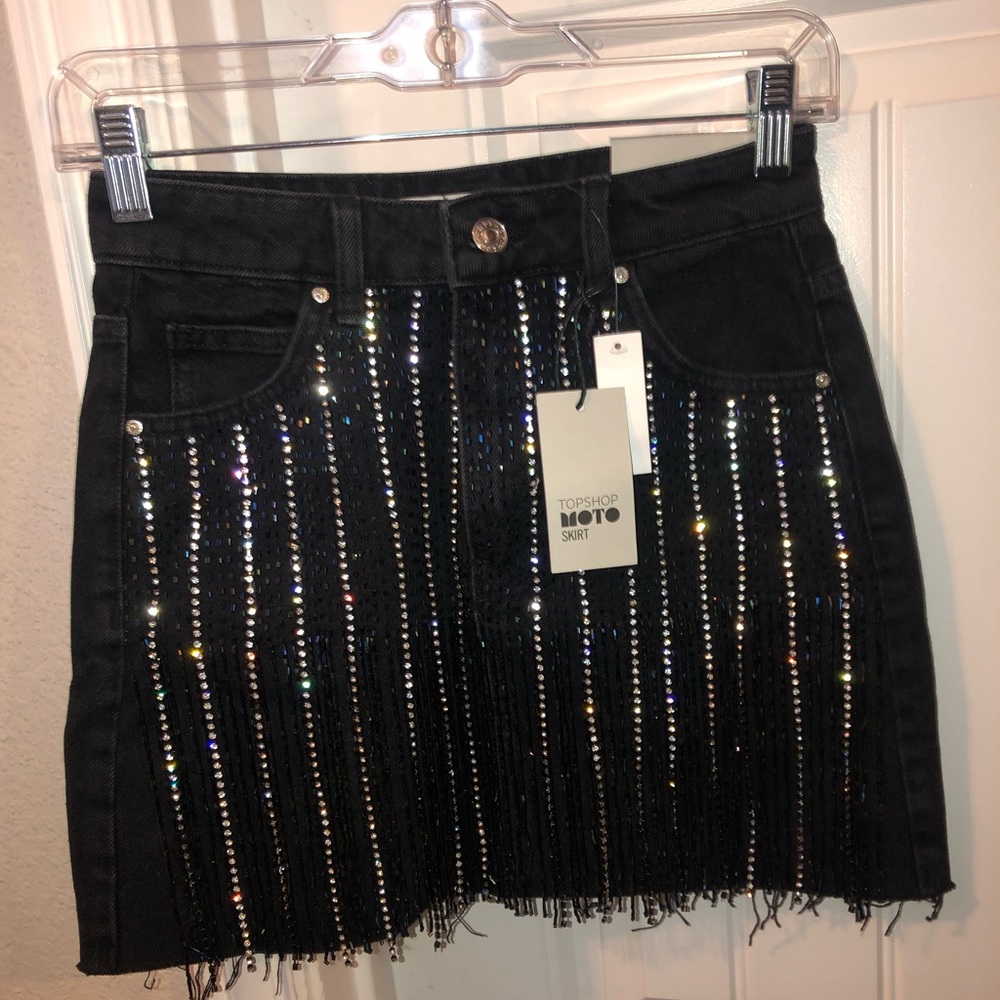 Black TOPSHOP dazzle fringe skirt